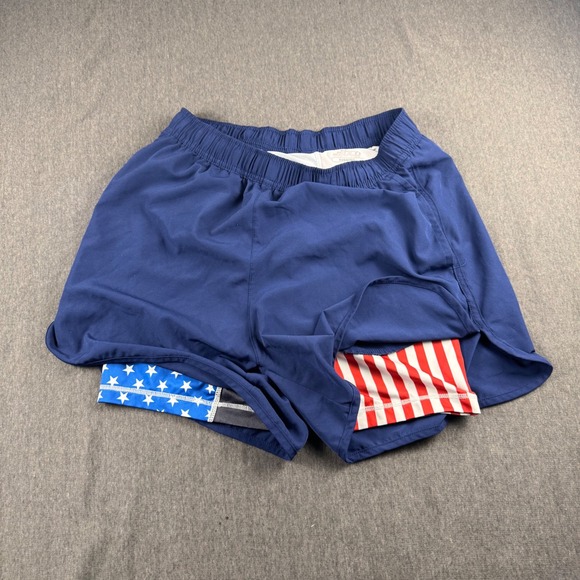 bcg Other - BCG Running Shorts Mens Medium Navy‎ Blue American Flag Liner 2-in-1 Athletic